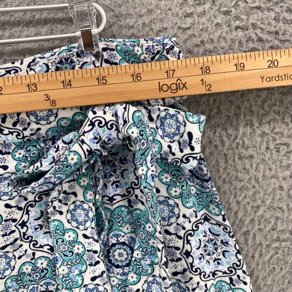 LOFT Skirt Womens 14 Blue Floral Paisley Linen Blend Faux Wrap Mini Ruffle Hem - Picture 7 of 9